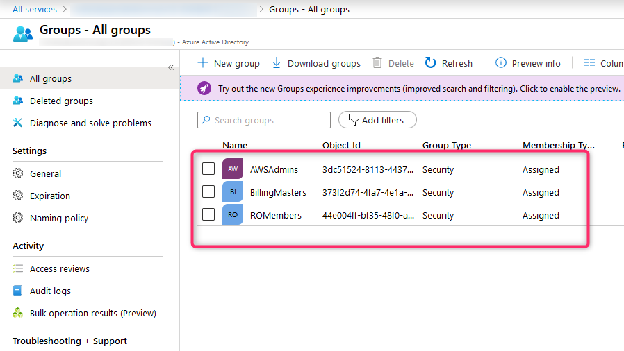 Azure-groups-created