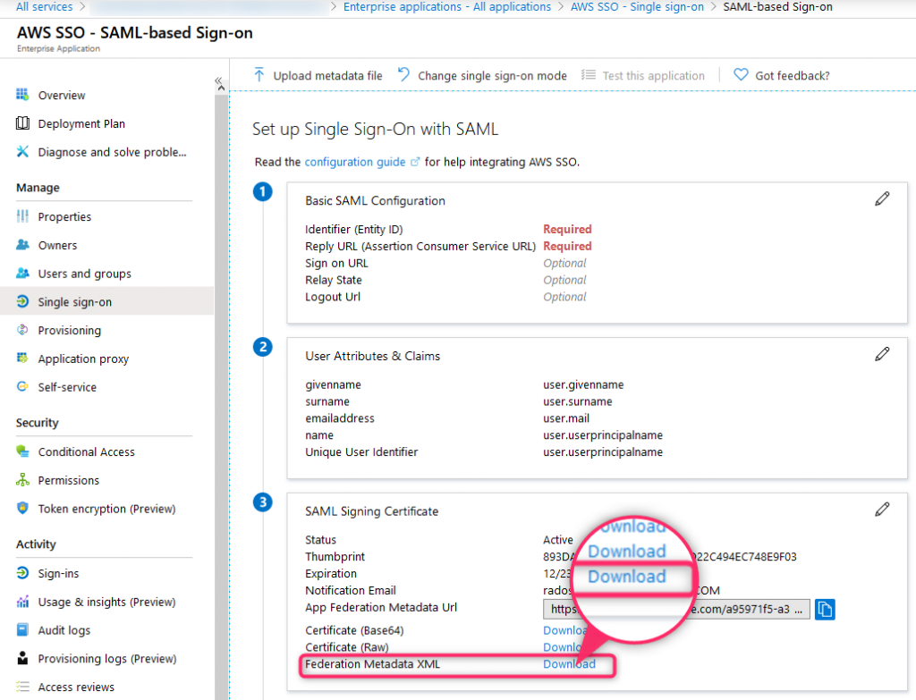Azure-app-federated-xml